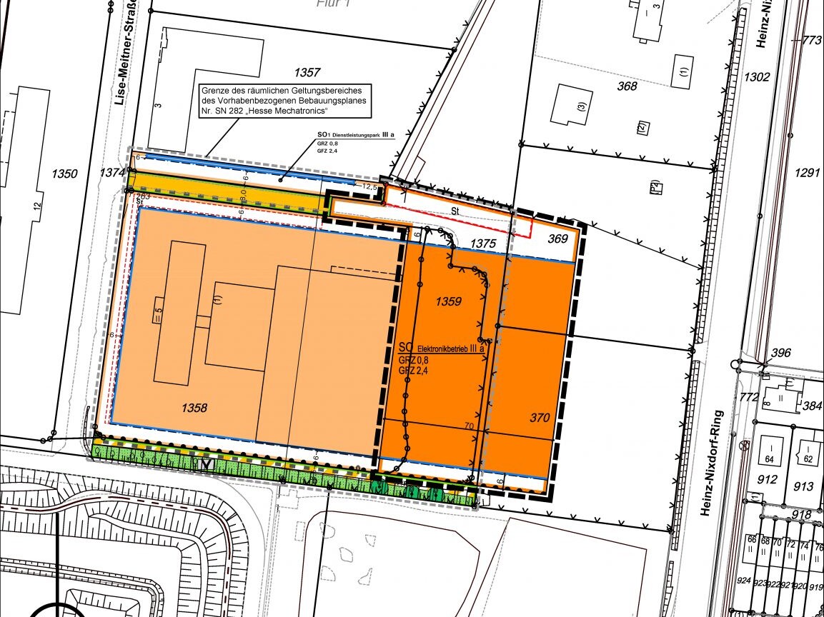 1. Änderung und Erweiterung des Vorhabenbezogenen Bebauungsplanes Nr. SN 282 "Hesse Mechatronics" - Zeichnerische Festsetzungen